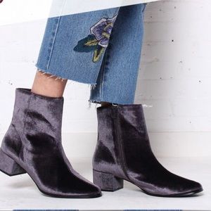 NIB Lux Velvet Charcoal Kitten Heel Ankle Boots